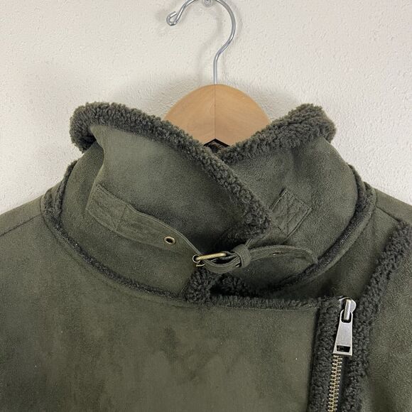 LOFT Faux Suede Shearling Aviator Coat Womens Plus Size XXL Olive Green - Picture 4 of 8